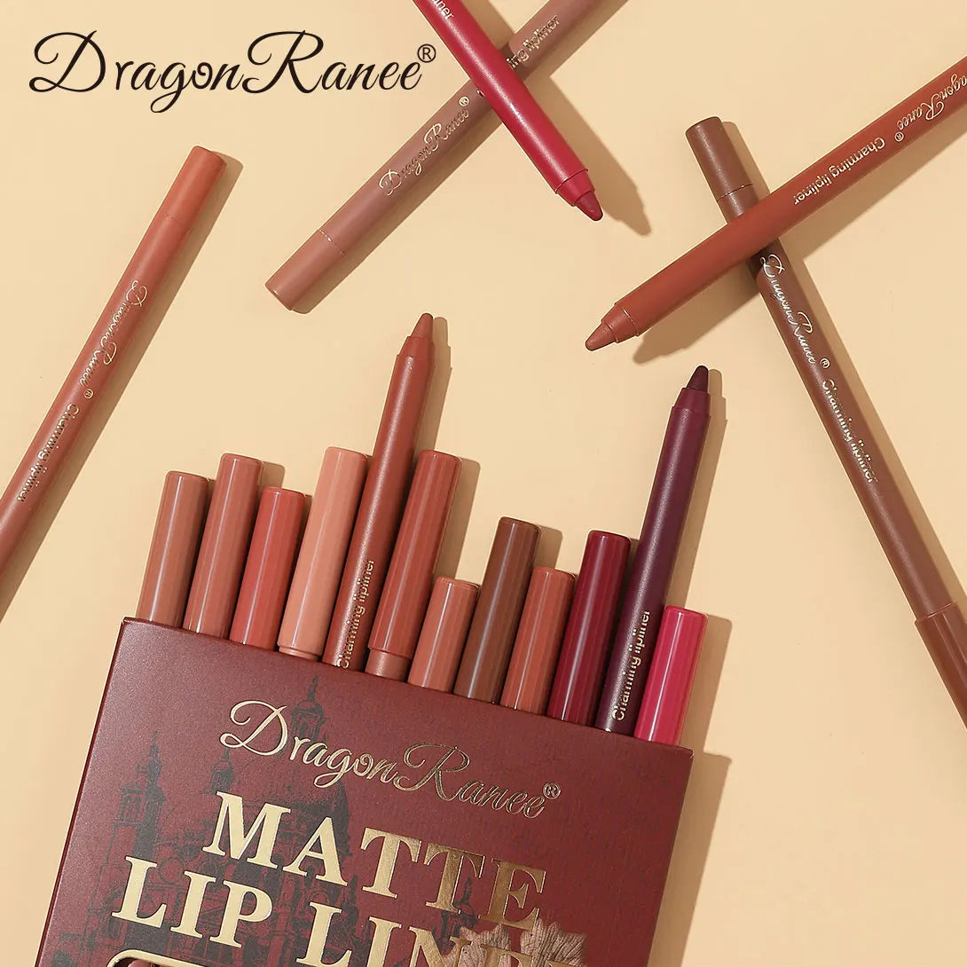 12Pcs/Set Lip Liner Pen Set Waterproof and Sweatproof, Delicate Texture, Non-Smudging, Lip Shaping, Essential for Beginners, Lip Liner Pen Set for Holiday Parties, Valentine's Day Gift Zpaxo