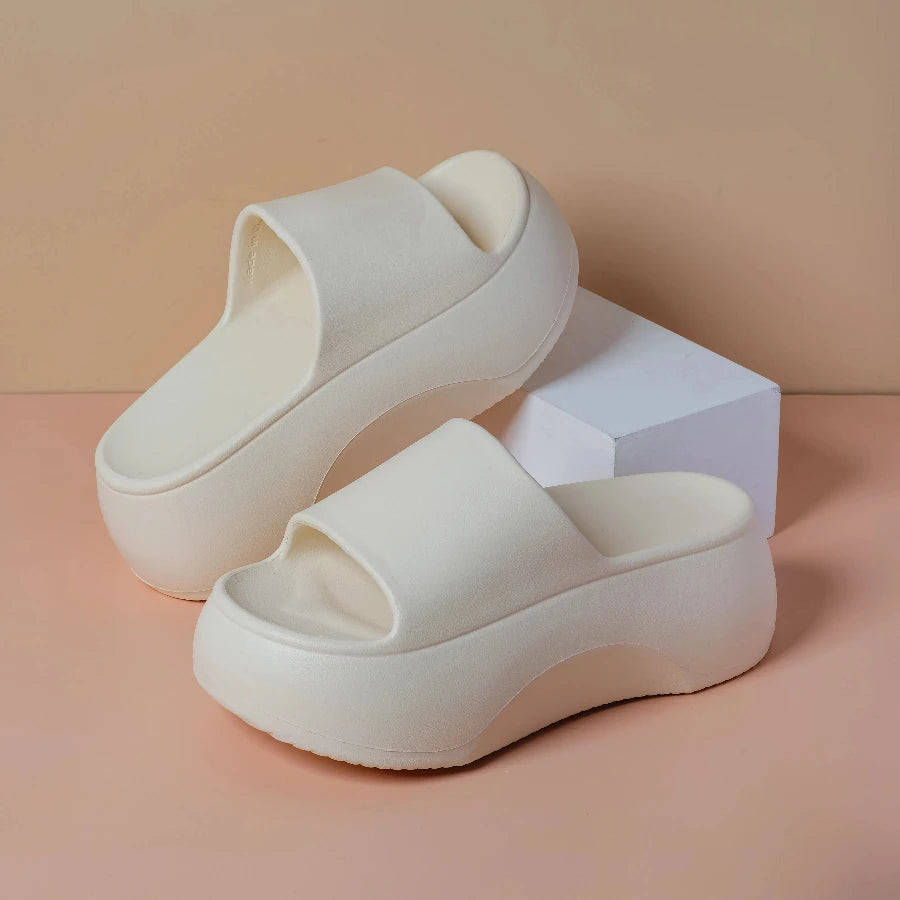 Women's Summer Beach Slippers Solid Non-slip Outdoor Flip Flops Zpaxo Beige 37-38