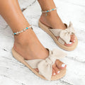 Women's Summer Round Toe Bow Decoration Comfortable Lightweight Flat Zpaxo WHITE 43
