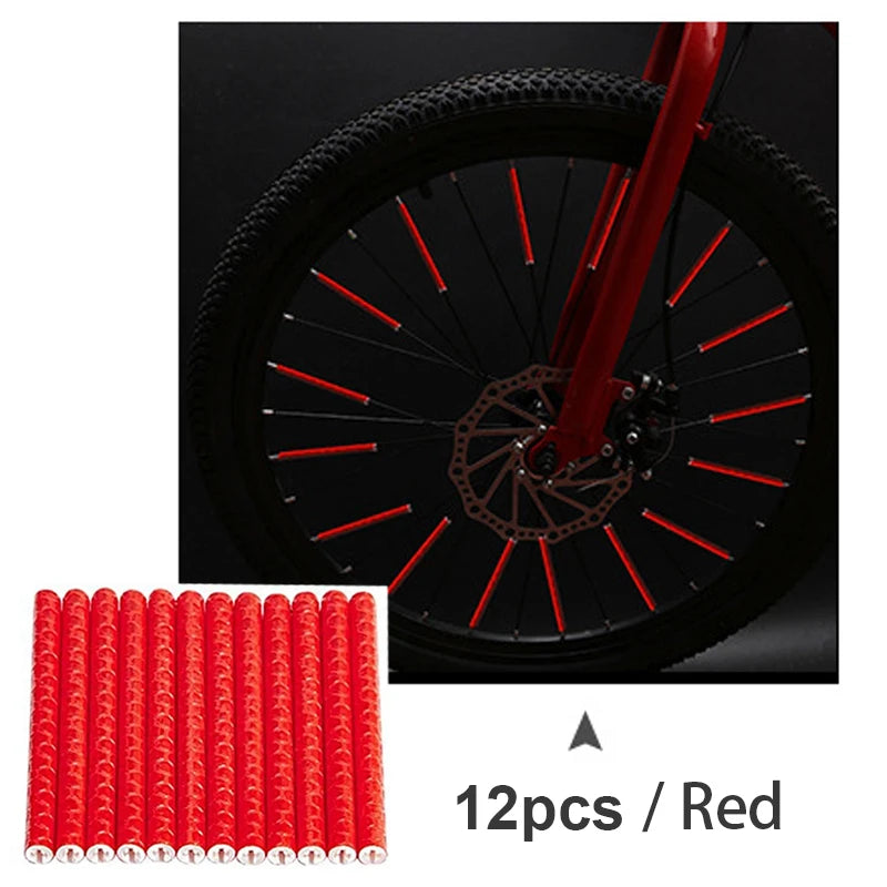 Bicycle Wheel Spokes Reflective Sticker Tube Warning Strip 12Pcs MTB Bike Reflective Mount Clip Wheel Spoke Reflector Stripe Zpaxo red
