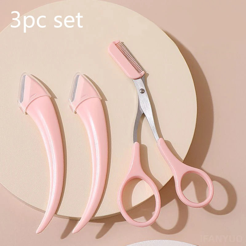Eyebrow Razor Eyebrow Trimmer Scissor Beauty Products for Women Eyebrow Scissors with Comb Stainless Steel Beauty Makeup Tools Zpaxo 3Pcs set