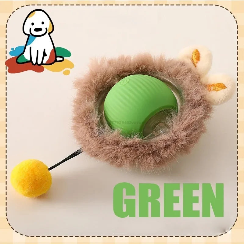 Electric Cat Ball Toys Automatic Rolling Ball Faux Tail Rechargeable Pet Interactive Toy Dog Cat Training Imitate Mouse Pet Toys Zpaxo Plush-Green