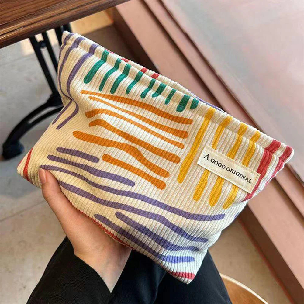 Large Striped Corduroy Makeup Bag – Cosmetic Storage Pouch Cosmetic Makeup Bag Zpaxo 1pcs yellow
