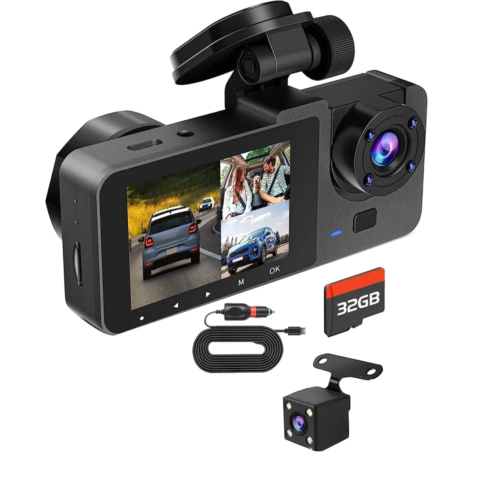 Dual Lens Wifi Dashcam 3 Channels Car Camera Video Recorder Night