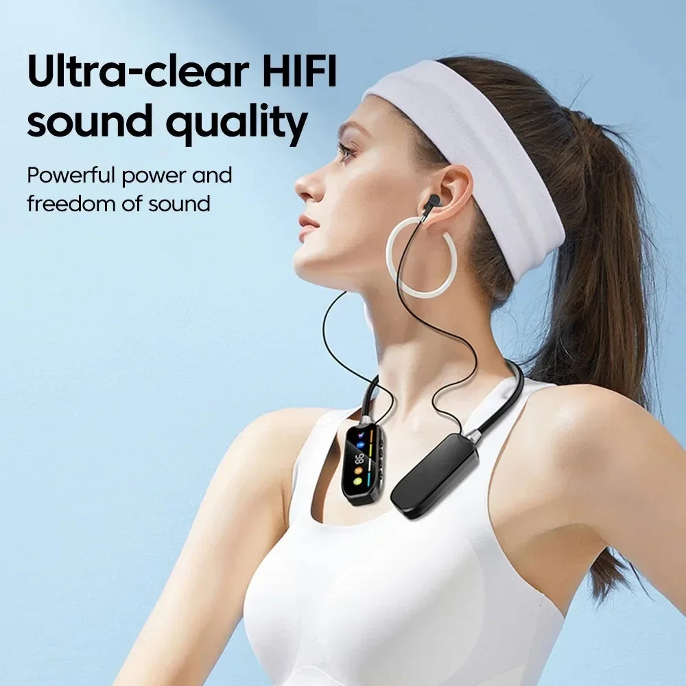 KEBIDUMEI Bluetooth 5 4 Headphones Screen Neckband Earphones Wireless