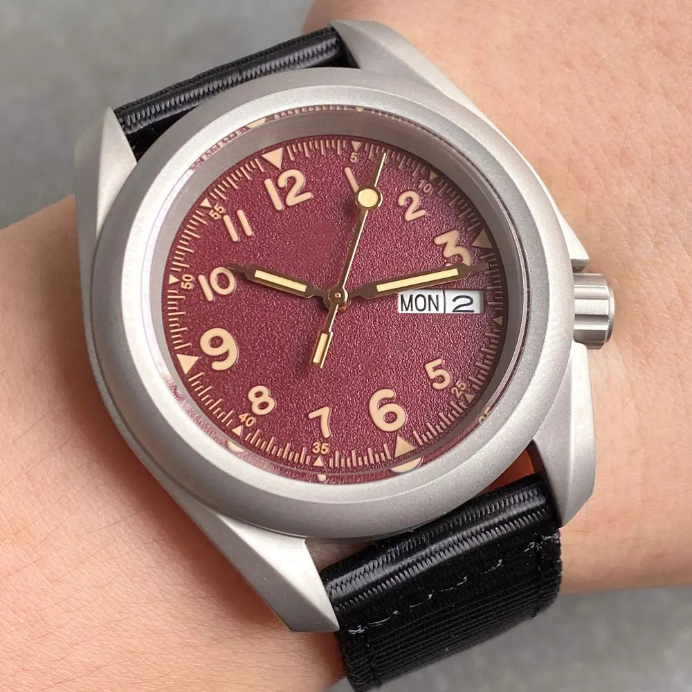 Tandorio Vintage Military Men's Field Watches Frosted Case 200m Waterproof Sapphire Glass NH36 Automatic Mechanical Man Watch Zpaxo Matte Red Sterile NH36 movement