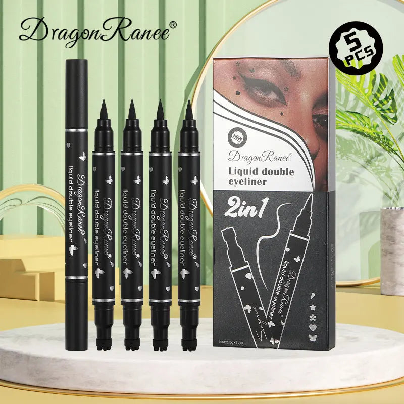 Set of Five Double-Ended Eyeliner Pens, Gel Eyeliner Stamp Pens, Smooth and Colorful, Quick-Drying, Long-Lasting, Smudge-Proof, Natural-Looking, Waterproof and Sweat-Proof Eyeliner Pens Zpaxo