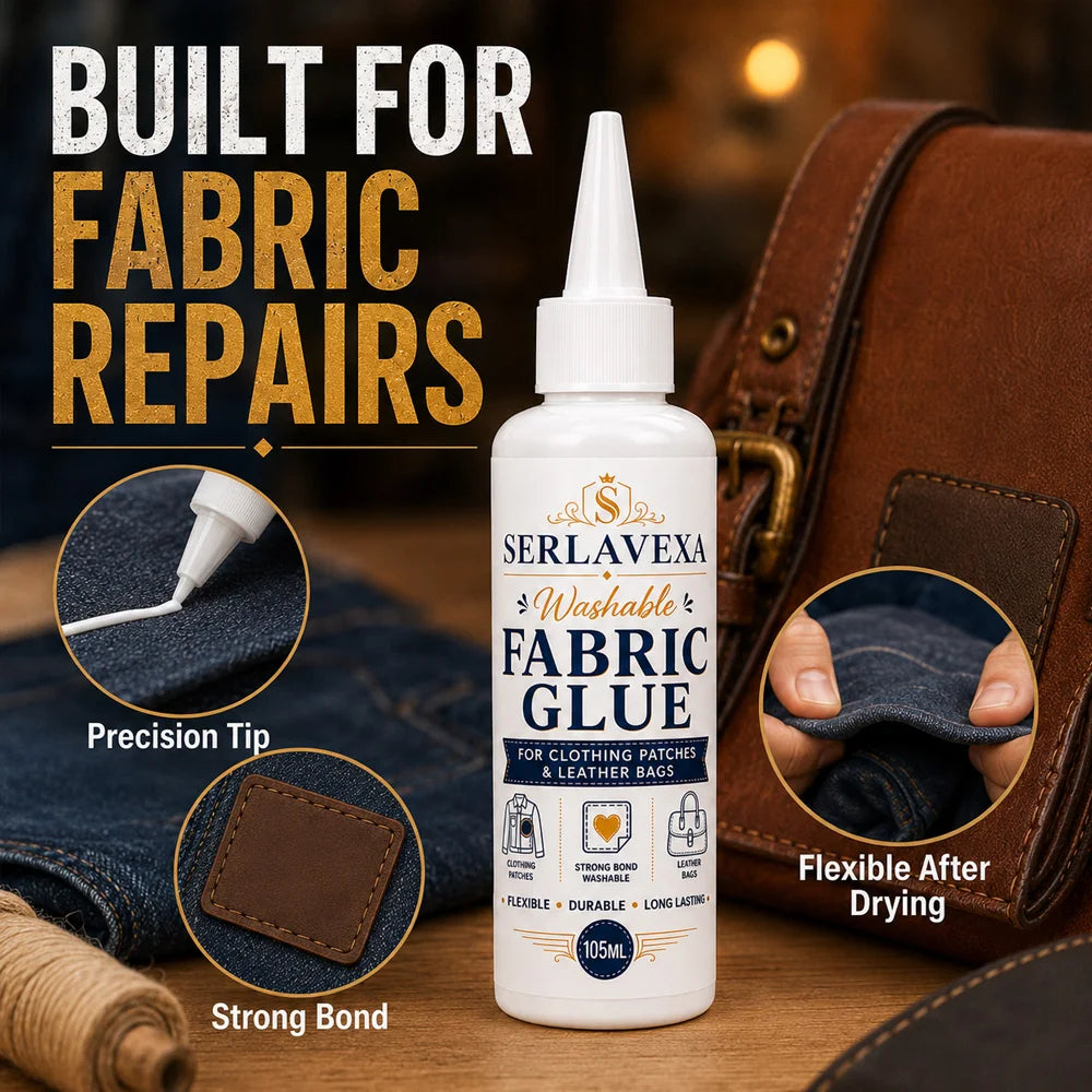 SERLAVEXA Washable Fabric Glue Permanent Strong Liquid Leather Adhesive Glue for Clothing Patches DIY Denim Repair Sealant 105ml Zpaxo