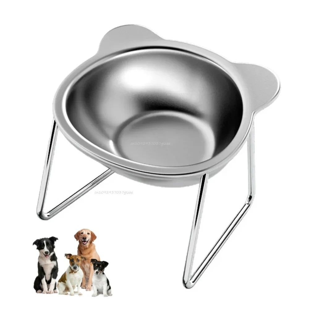 304 Stainless Steel Raised Cat Bowl 15° Tilted Neck Guard Shatterproof for Cats Puppies Healthy Feeding Pet Products Cat Feeder Zpaxo Bowl with Holder