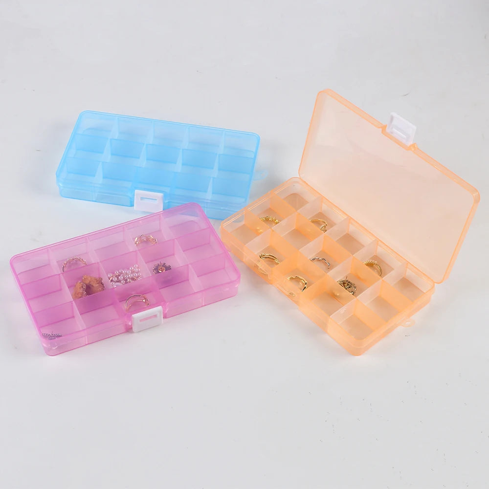15-Grids Plastic Jewelry Storage Box with Adjustable Dividers Earrings Rings Beads Jewelry Transparent Organizer Container Zpaxo