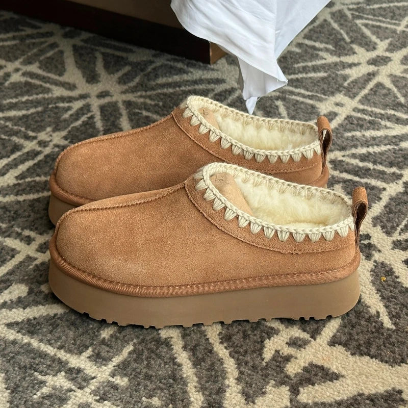 Women S Cotton Slippers Flats Platform Mules Shoes Suede Snow Boots Zpaxo maroon 01 40