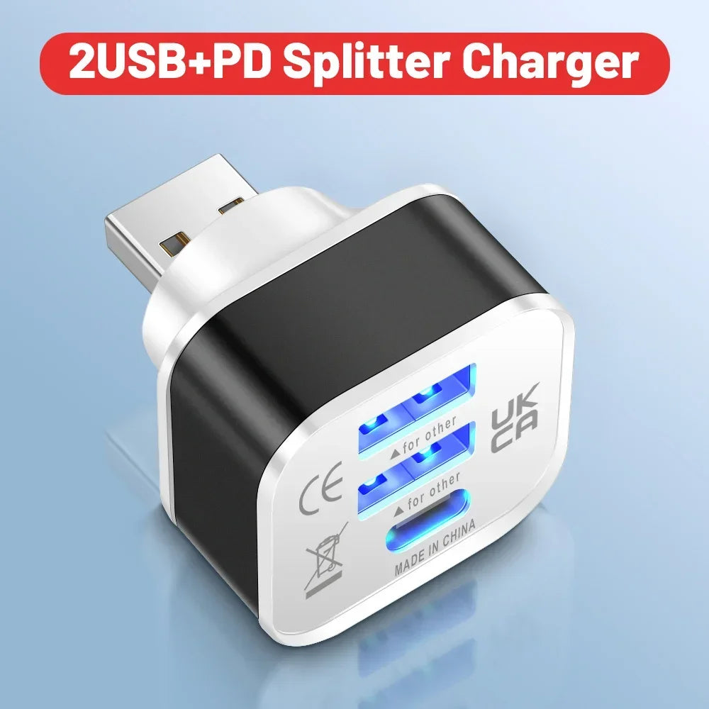 3-Port USB-C Hub – PD Charging & USB 2.0 Splitter Adapter USB-C Hub Adapter Zpaxo
