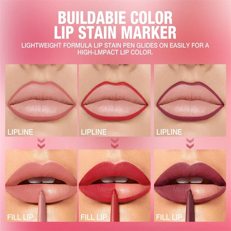 12 Colors Waterproof Lip Liner Pencil Matte Red Brown Plumping Lip Stain Long-Lasting Smooth Perfect Outline & Filling Lips Zpaxo