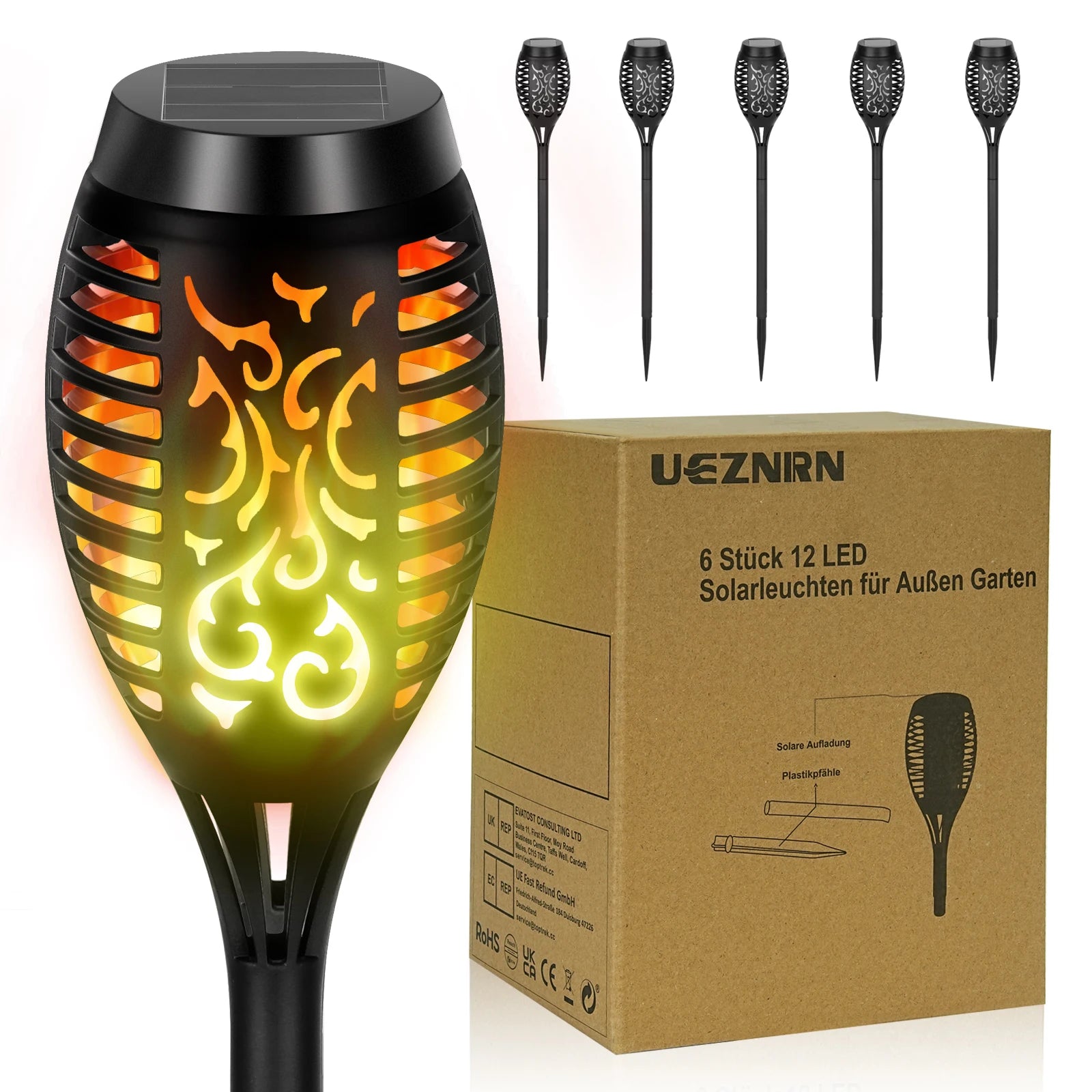 UEZNIRN 6PCS Solar Flame Torch Lights Waterproof Outdoor LED Flickering Flame Lamp Decorative Solar Garden Stake Light for Patio Zpaxo flame lamp 6PCS