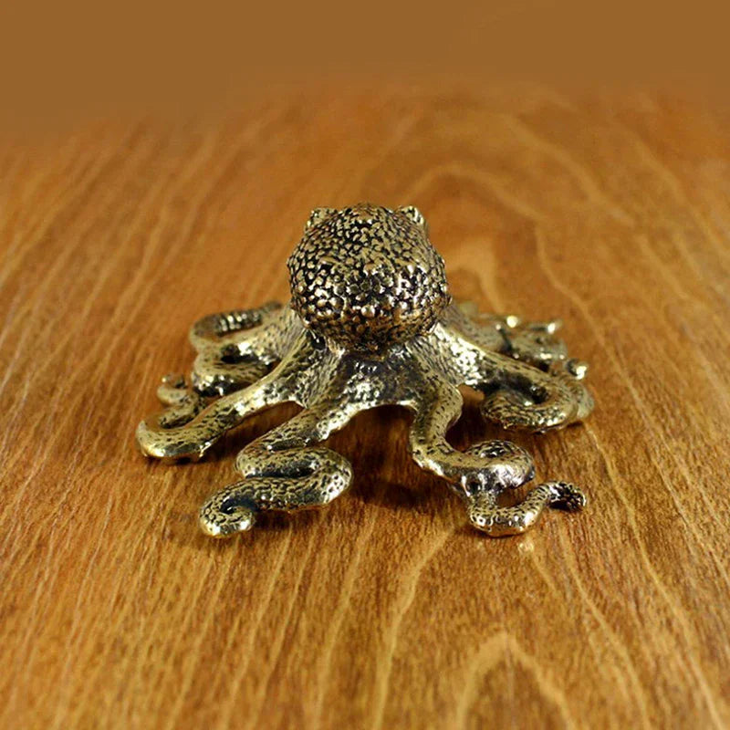 Brass Copper Animal Figurines Miniatures Desk Ornament Accessories Creative Table Craft Antique Octopus Home Decoration Zpaxo