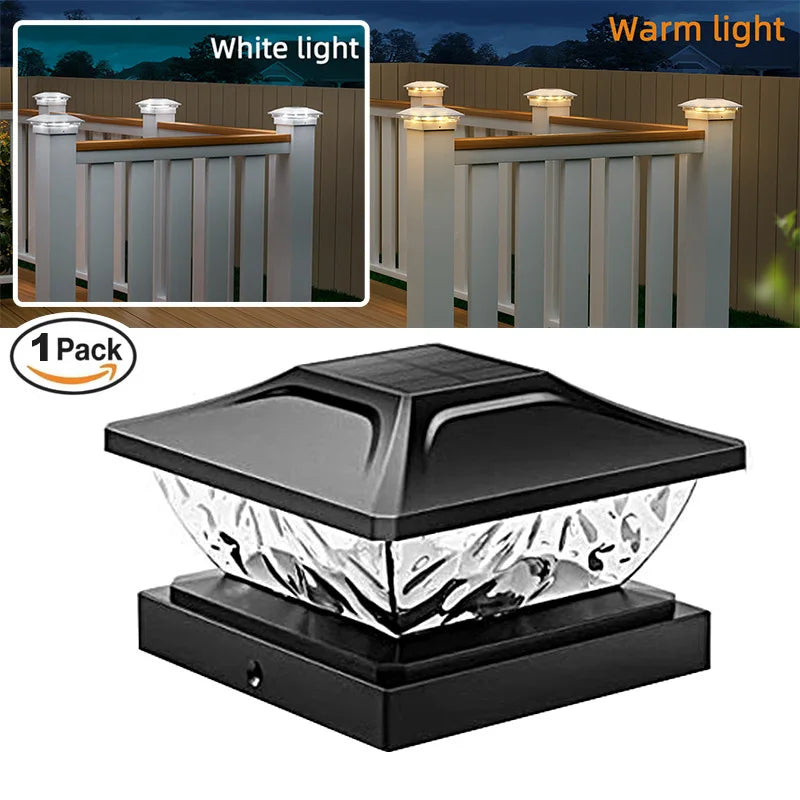 Solar Outdoor Post Cap Lights 4x4 5x5 6x6 Bright LED Light Fence Deck Zpaxo Dual Color-Black Warm Lighting