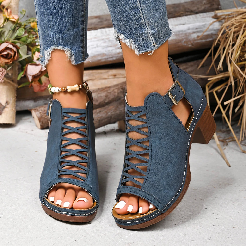 Summer Women Sandals Bundled Wedding Versatile Shoes Thick Heel Zpaxo