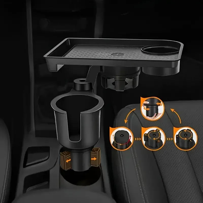 Universal Car Cup Holder Tray – Dual Cup Adjustable Food Table