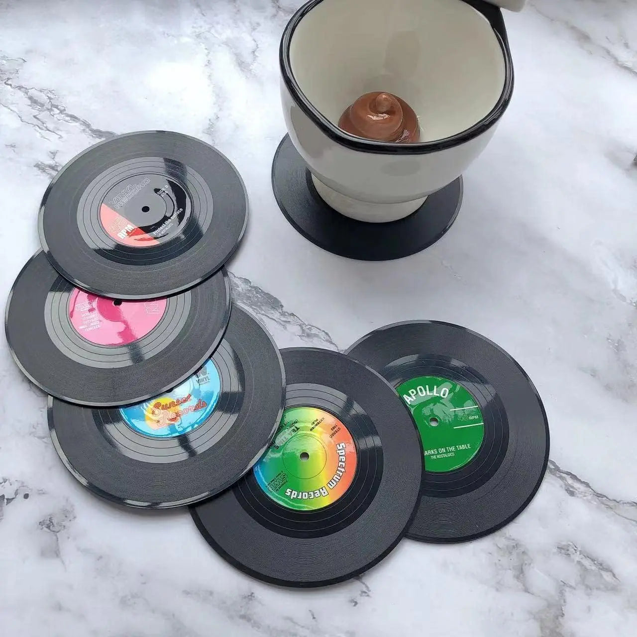 12-Pack Vinyl Record Coasters – Non-Slip Retro Music Cup Mats