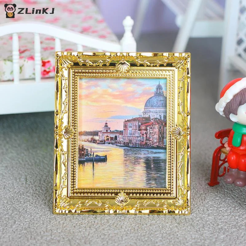 ▶1Pcs Doll House Wall Mural Ornaments 1:12 Scale Dollhouse Oil Painting Vintage Character Landscape Picture Mini Photo Frame Zpaxo