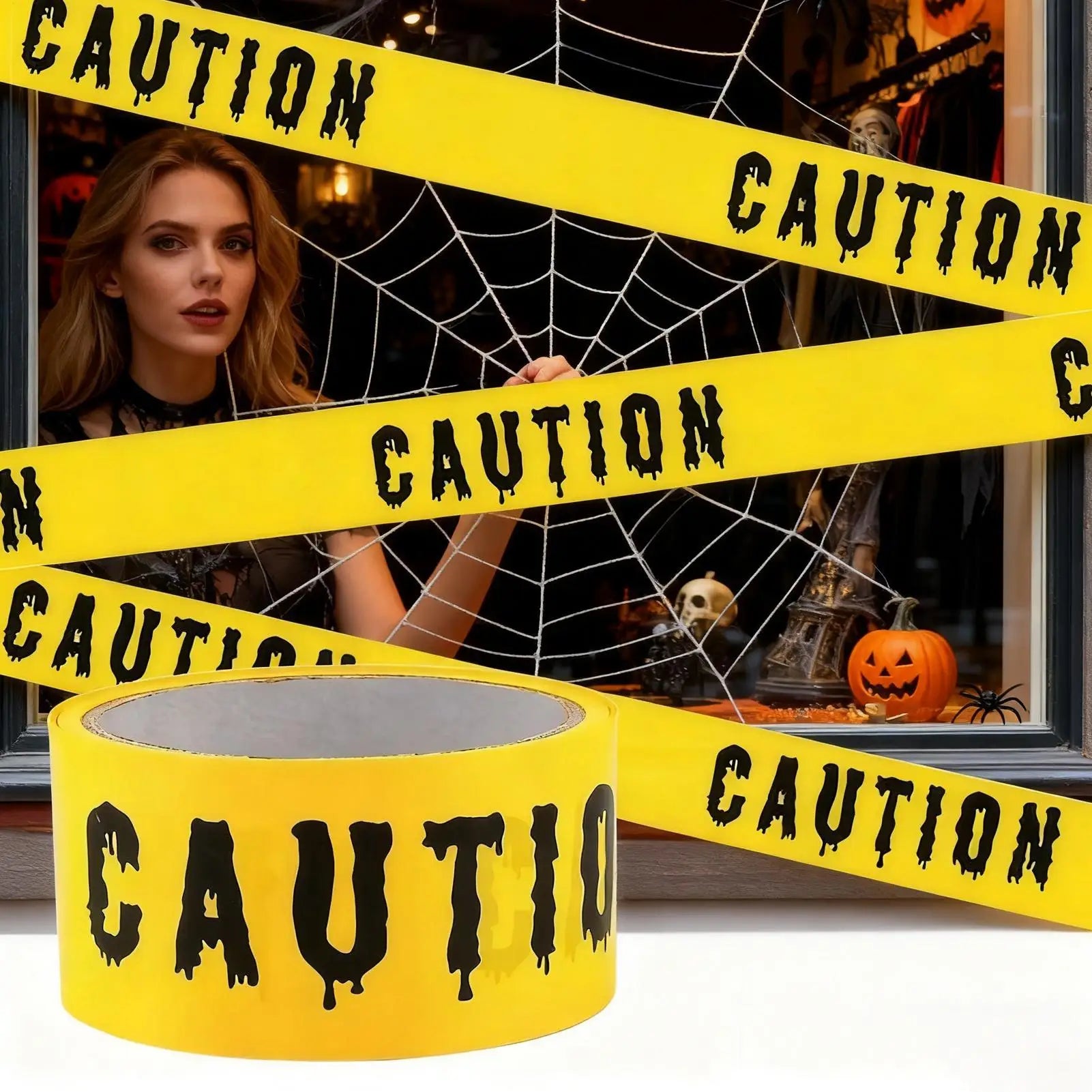 Halloween Tape Yellow Warning Scary Party Decorations Safety Scene Caution Tape Roll Party Props for Outdoor Door Window Zpaxo