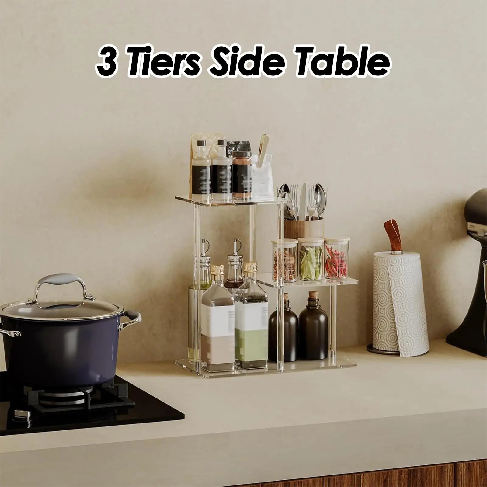Acrylic End Table 3 Tier Clear Side Nightstand Transparent Furniture
