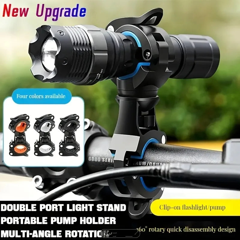 Upgraded Bicycle Holder 360 Rotation 3-Setting Flashlight Mini Pump