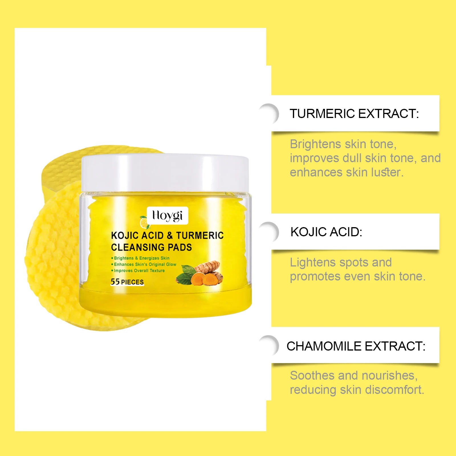 Turmeric Kojic Acid Cleansing Pads – Exfoliate & Brighten Skin Facial Cleansing Pads Zpaxo