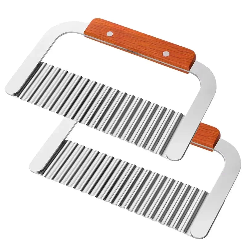 Crinkle Wave Knife – Stainless Steel & Wooden Handle Crinkle Wave Knife Zpaxo 2 PCS