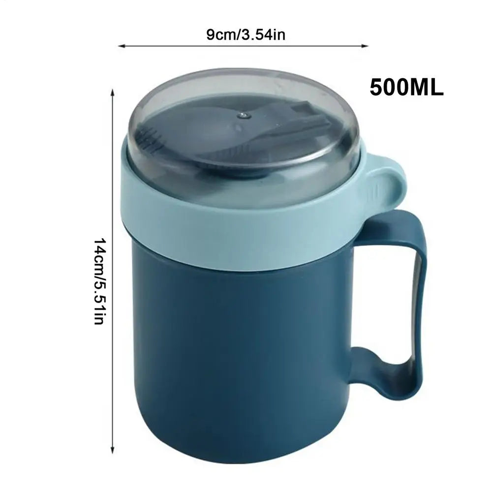 500ml Portable Breakfast Cup with Lid & Spoon – Leakproof Portable Meal Cup Zpaxo Blue