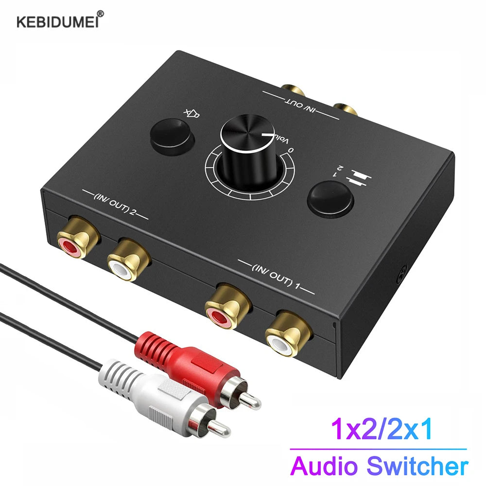 Audio Switcher Splitter Bi-directional Mute Button 2x1 1x2 L R RCA