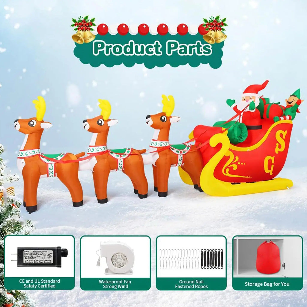 Christmas Inflatable Deer Cart 12Ft Giant Home Decor LED Lights