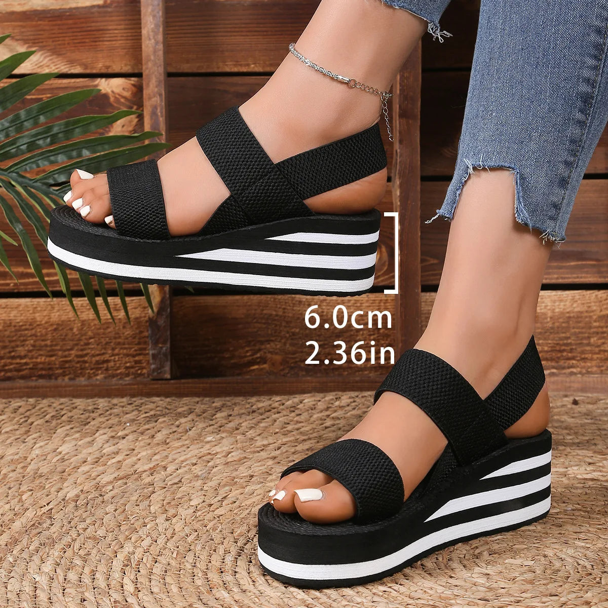 Women's Light Weight Wedge Sandals Open Toe Platform Thick Soled Zpaxo black 41