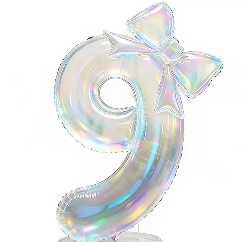 Number 0-9 Foil Balloons Large Iridescent Transparent 24-inch Bow