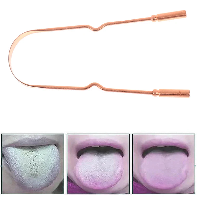 Pure Copper Tongue Scraper Oral Cleaner Brush Fresh Cleaning Hygiene Zpaxo