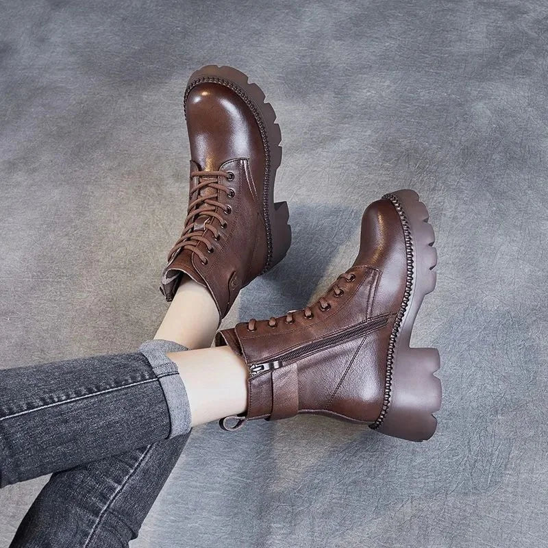 Soft Soled Women's Boots Zippered Round Toe Flat Bottom Handmade Zpaxo