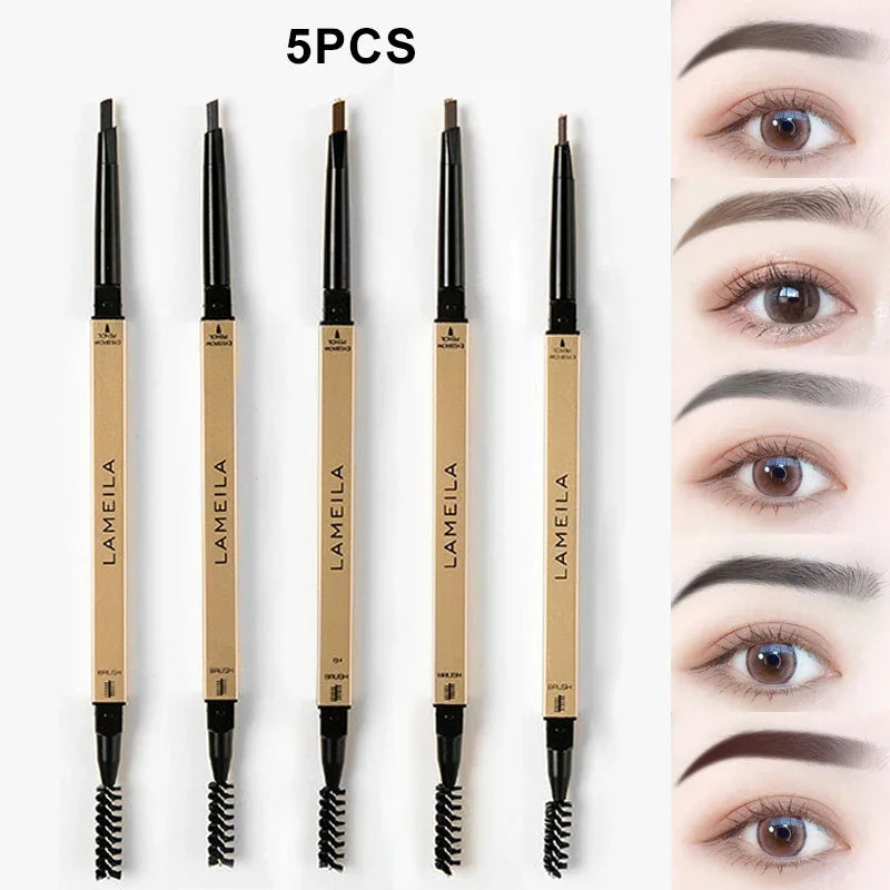2 in 1 Deluxe Golden Strip Eyebrow Pencil 5 Colors Dual-Ended Long-Lasting Waterproof Precise Application Delicate Eye Makeup Zpaxo 5pcs