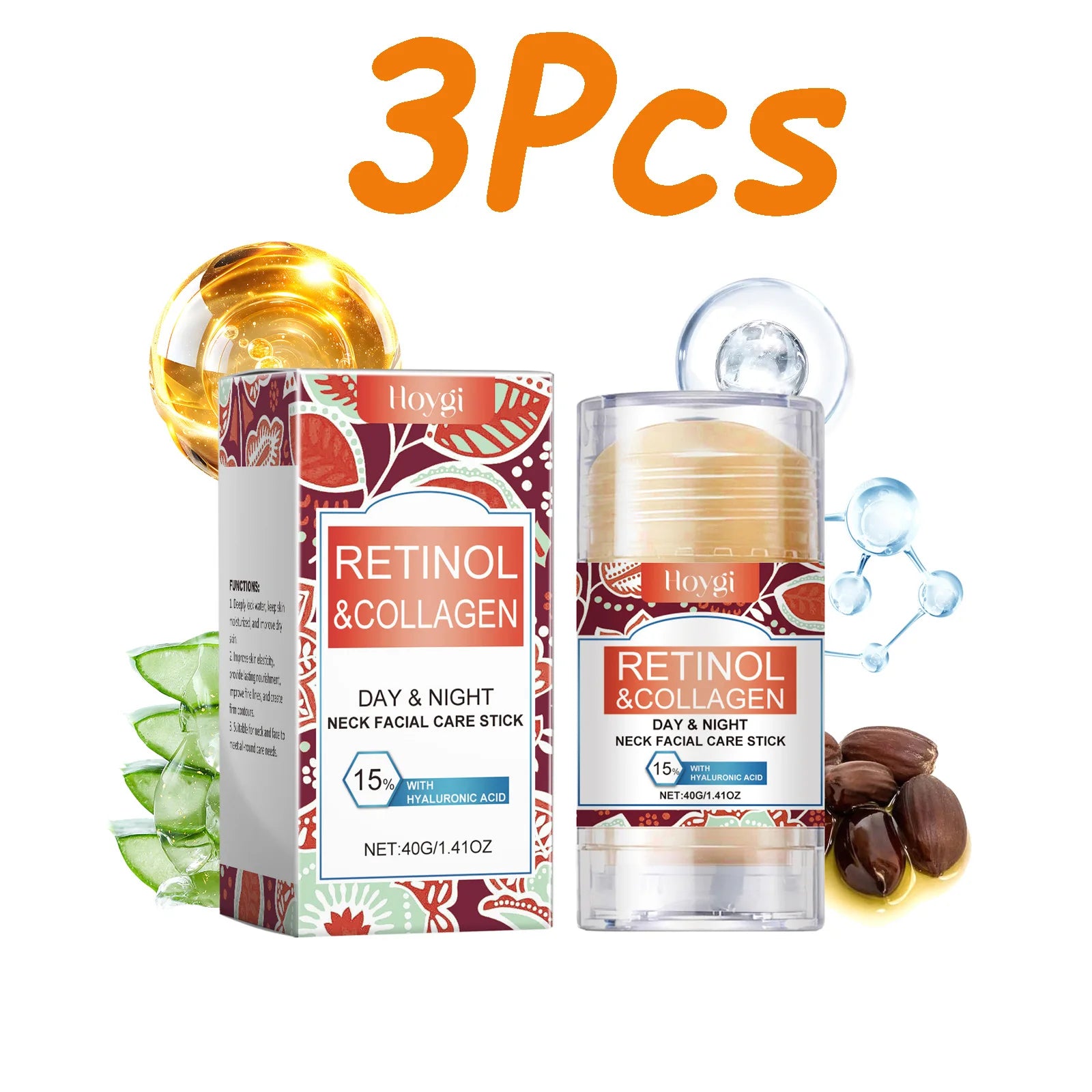 Hoygi Retinol & Collagen Neck Firming Cream Stick | Anti-Wrinkle Neck Firming Cream Zpaxo 3 x 40g Boxed