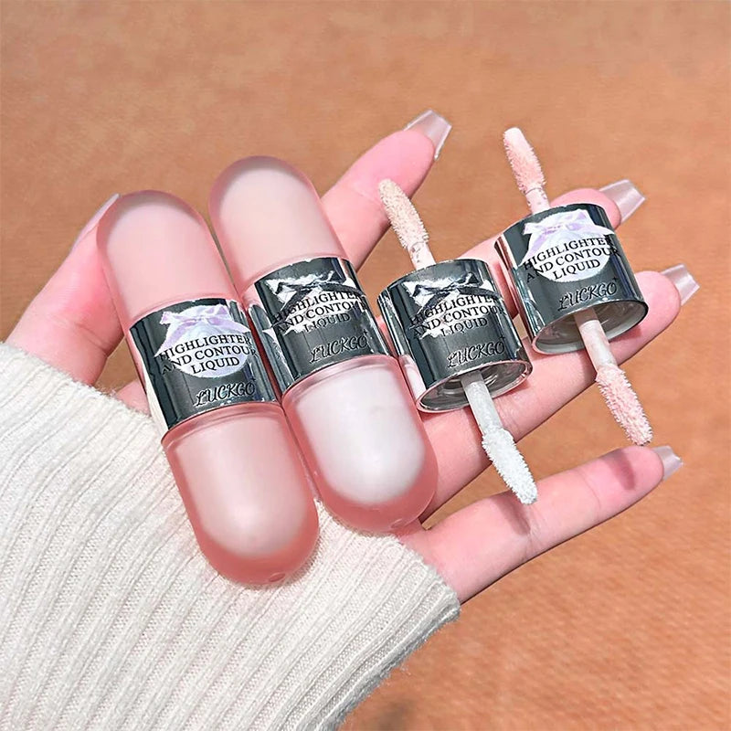 Double-head Highlighter Contour Liquid Moisturizing Silky Three-dimensional Contour Stick Natural Brightening Nose Shadow Makeup Zpaxo