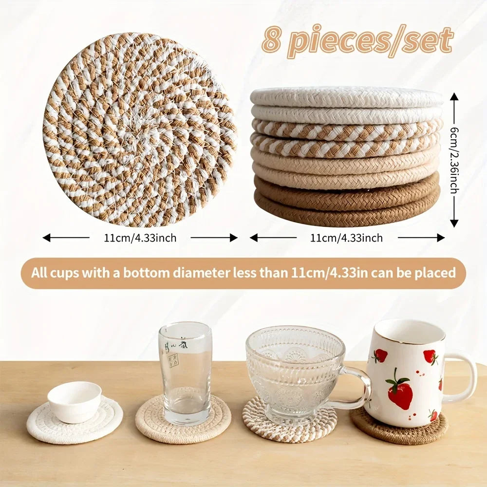 4pcs Absorbent Drink Coasters, Minimalist Cotton Fabric Coasters with Non-Woven Lining for Coffee Table Home Decor Zpaxo