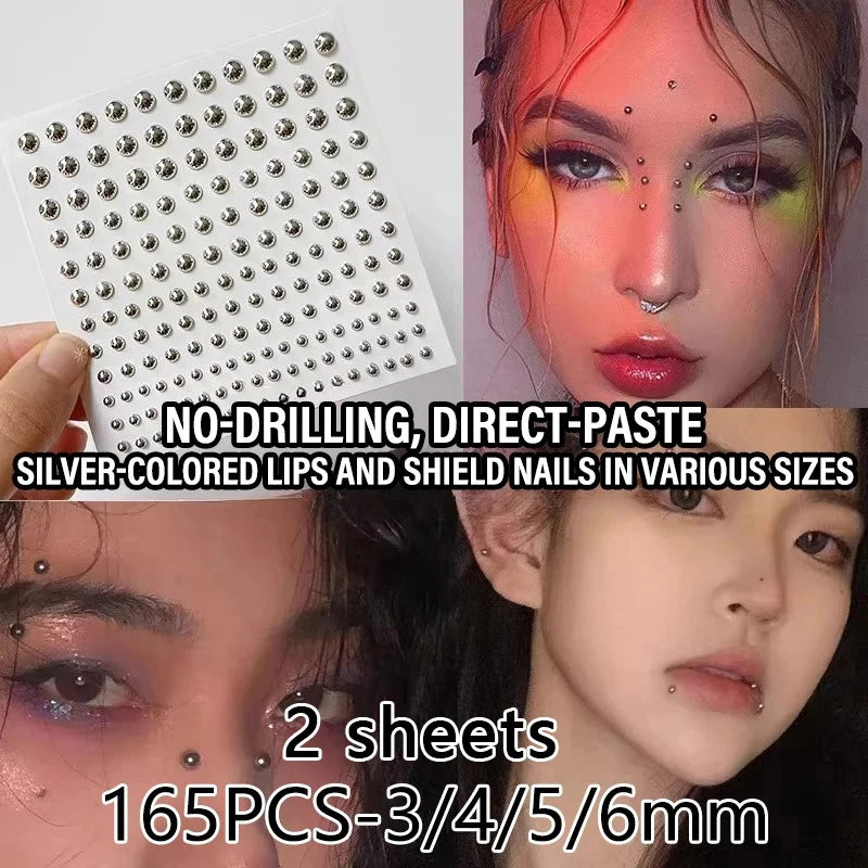 Silvery Fake Lip Eyebrow Ear Stickers Non Piercied Earring
