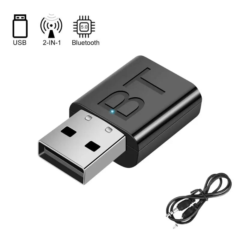 Mini Bluetooth 5.0 Audio Adapter Receiver Wireless Bluetooth Transmitter 3.5mm Jack AUX Car Stereo Music For TV Speaker Laptops Zpaxo Black