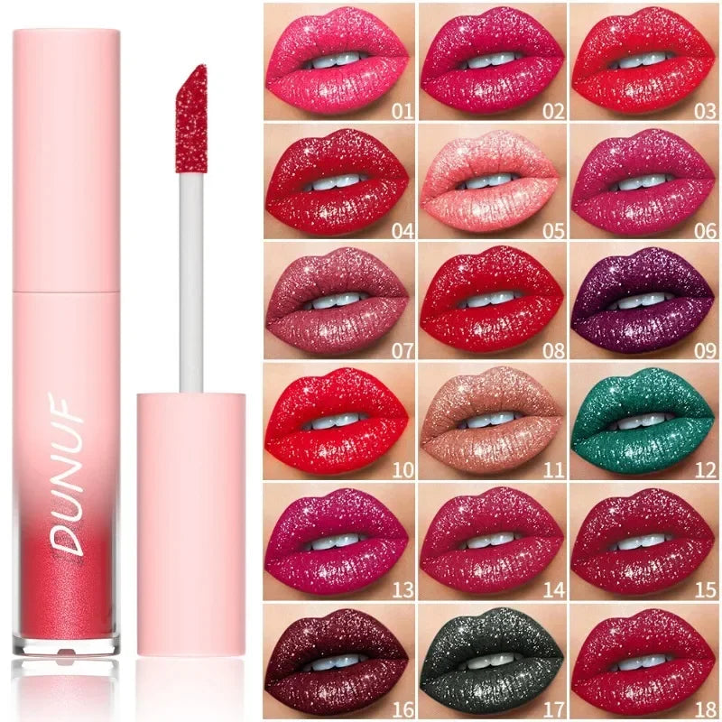 18 Colors Diamond Gloss Lipstick Matte Pearly Shimmer Sparkling Lip