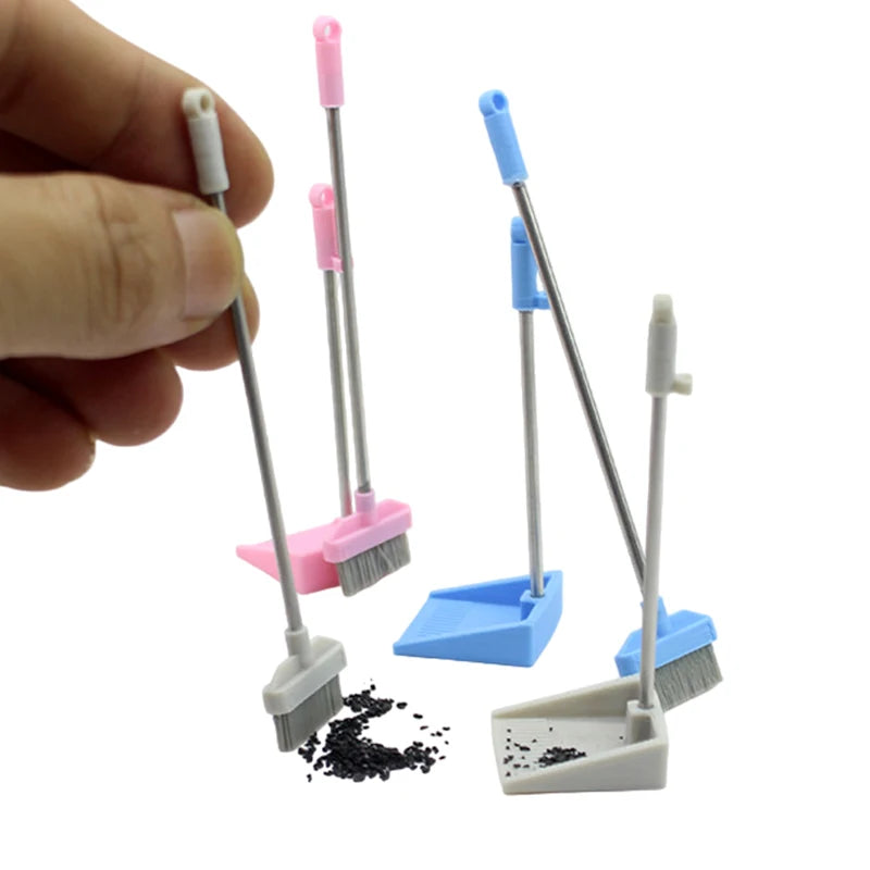 1 Set 1:12 Dollhouse Miniature Broom Dustpan Kit Doll Home Cleaning Tools Decor Toy Micro Life Scene Decoration Props Zpaxo