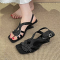 Weaving Women's Square Open Toe Vintage Mid Heel Sandals Women Summer Zpaxo black 36