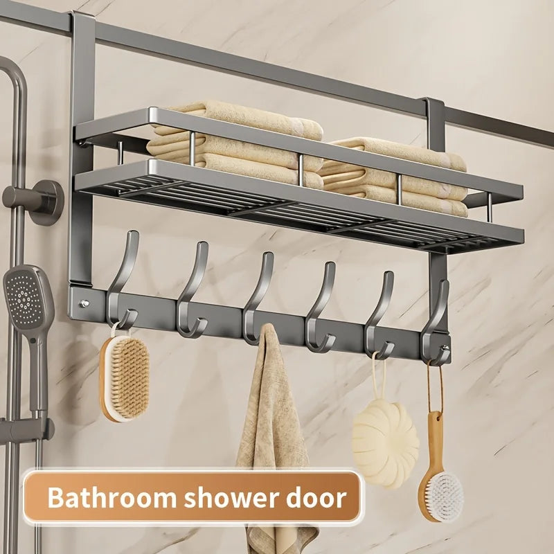 Over-the-Door Metal Storage Rack & Hook Organizer – No Drill Door Storage Rack Zpaxo