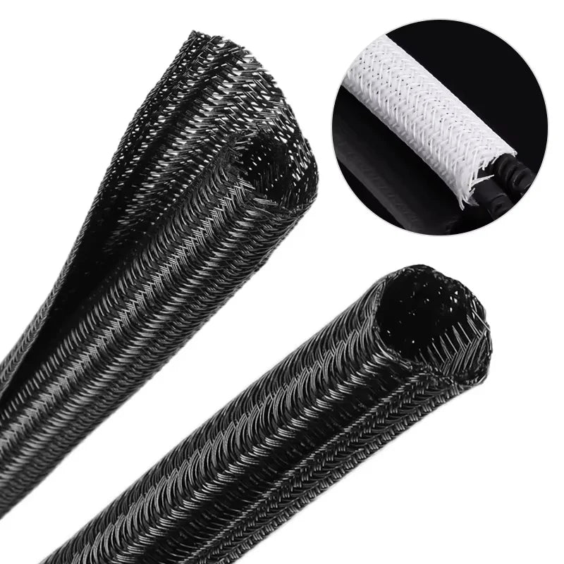 Cable Protector Sleeve Closing Braided Expandable Auto Line Management Overlaps Flexible Loom Split Pipe Tube Wire Wrap Protect Zpaxo