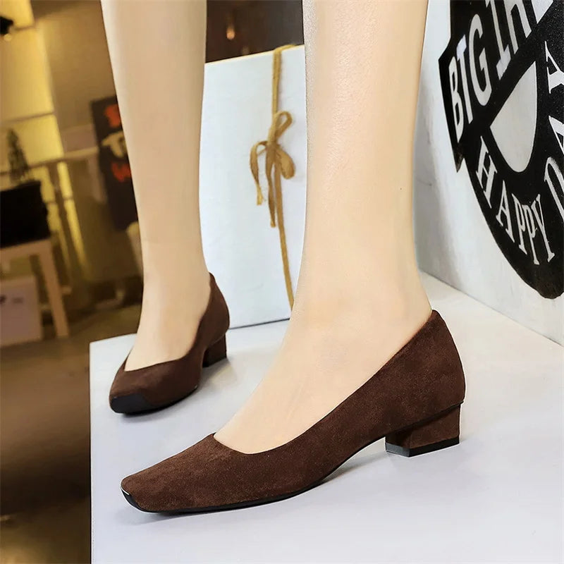 Comfortable Elegant Square Toe Shallow Mouth Simple Plain Suede Zpaxo