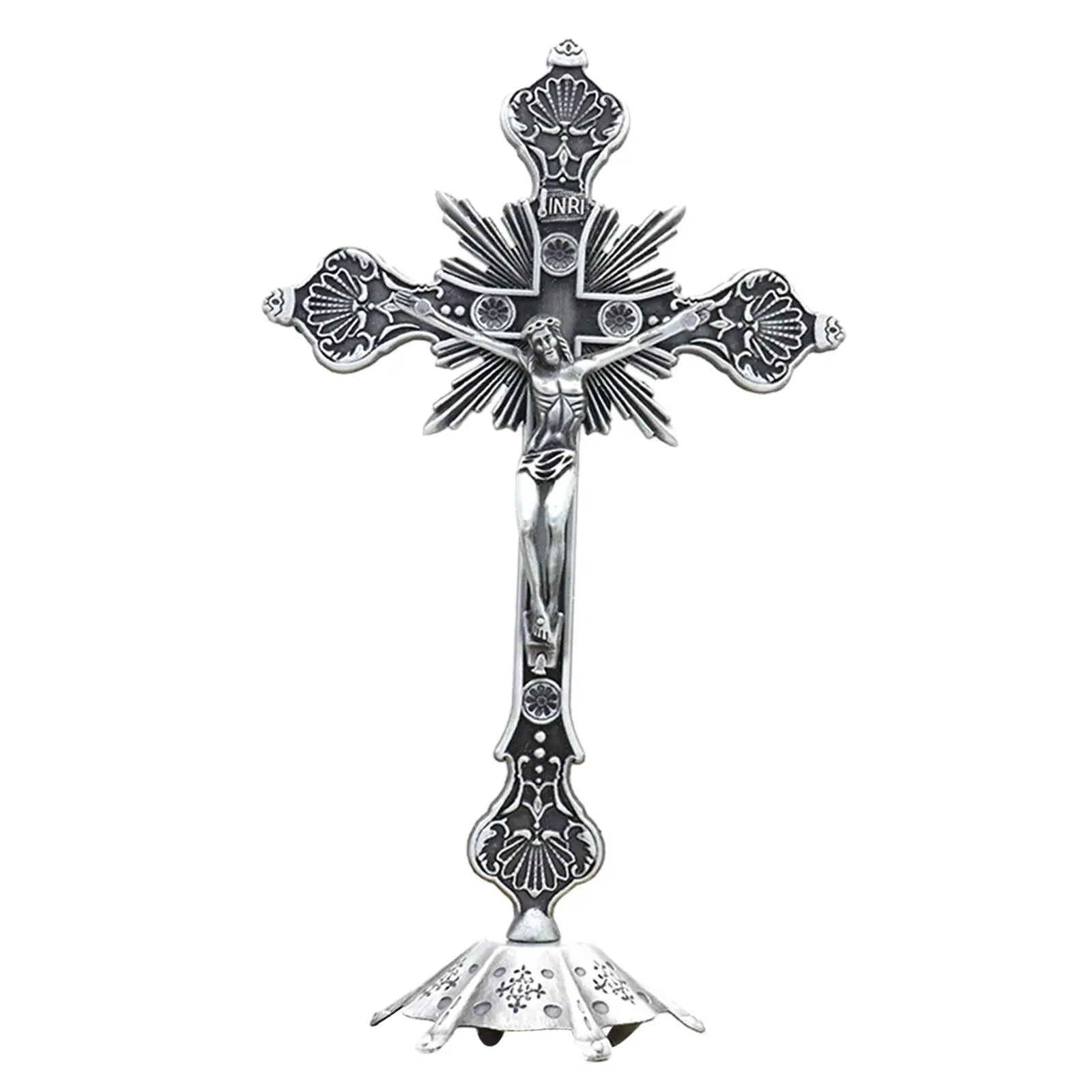 Jesus Crucifix Collection Catholic Figurine Standing Crucifix for Christian Decoration Home Decor Tabletop Chapel Prayers Zpaxo