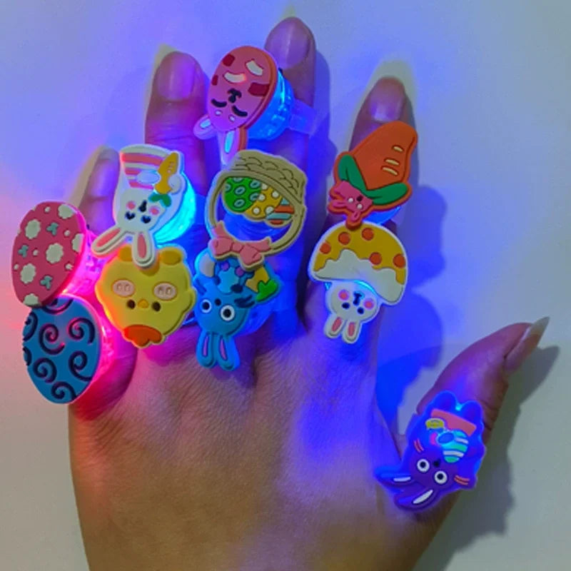 Easter LED Luminous Finger Rings Chick Rabbit Light Up Ring Toys Glow